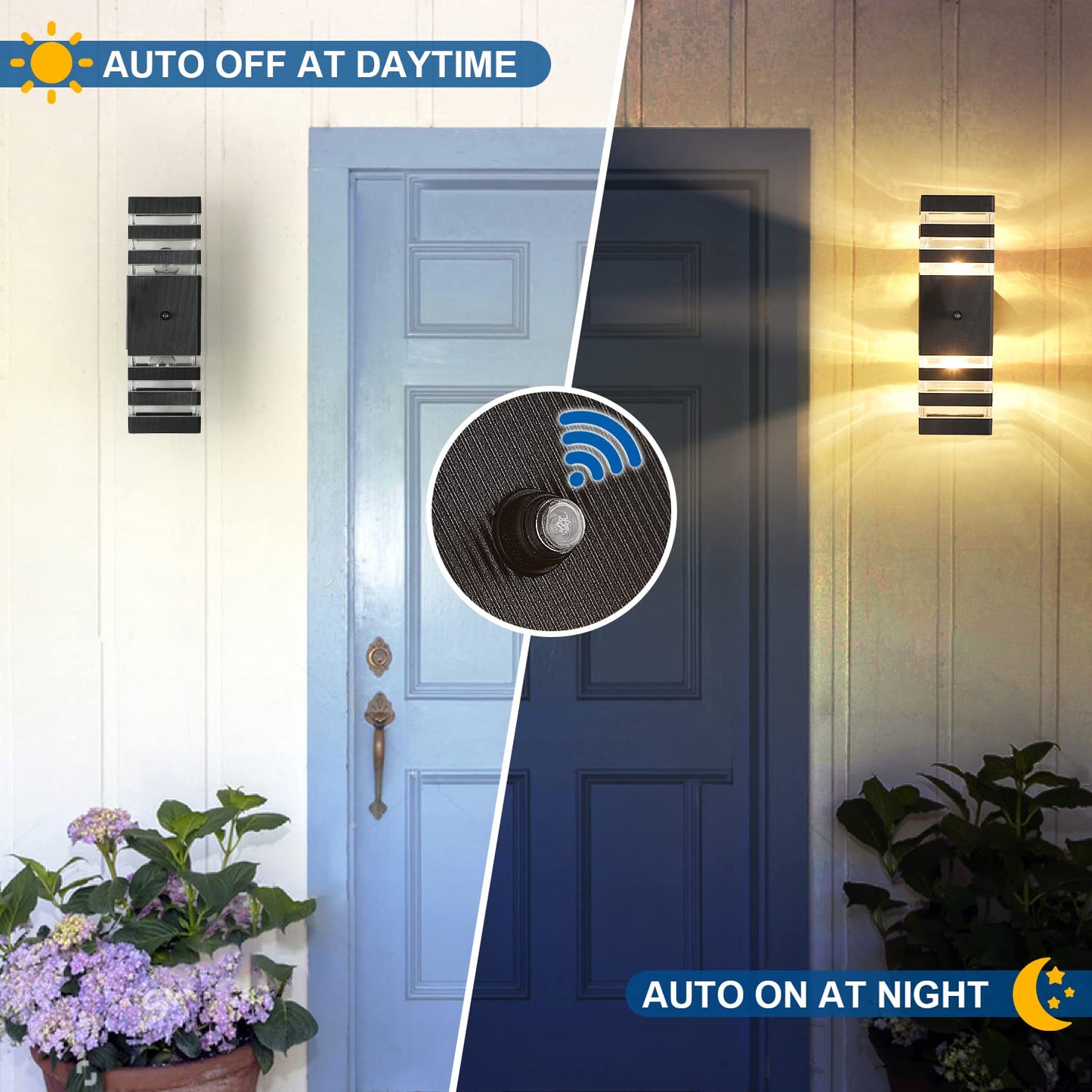 Delicavy Outdoor Wall Lights 2PK Dusk to Dawn Sensor Black Aluminum Medium Up Down Light Fixtures