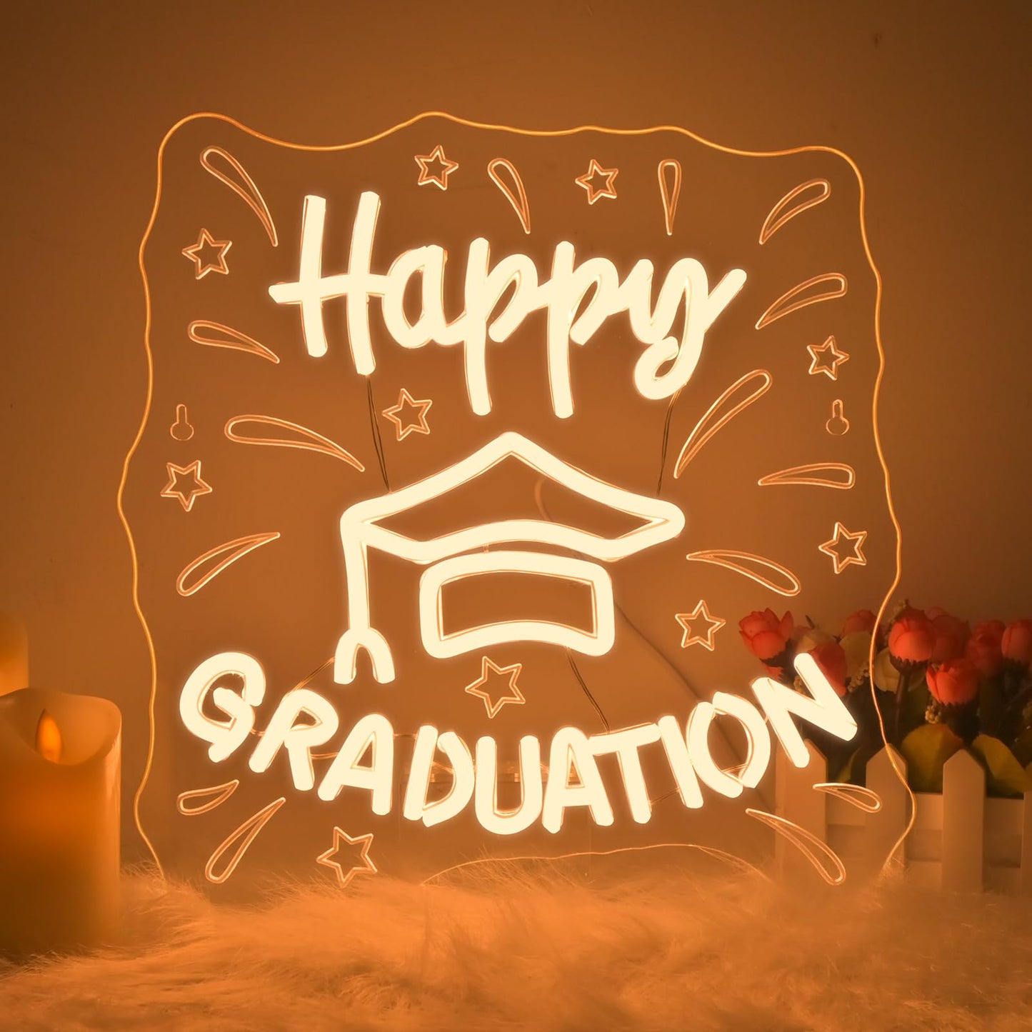 Wlhope Happy Graduation Neon Sign Led Signs For Graduation Ceremony Wall Decor  Neon Lights Transparent Acrylic Board Sign For Classroom Dorm School Bedroom Decoration Gifts For Teens