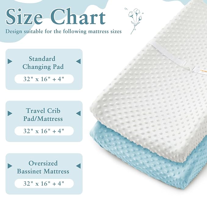 Homiest 2 Pack Changing Pad Cover, White + Light Blue Changing Table Sheets, Ultra Soft Fleece Minky Dot Fabric, Breathable Comfortable Diaper Pad Cover for Girls and Boys, Machine Washable