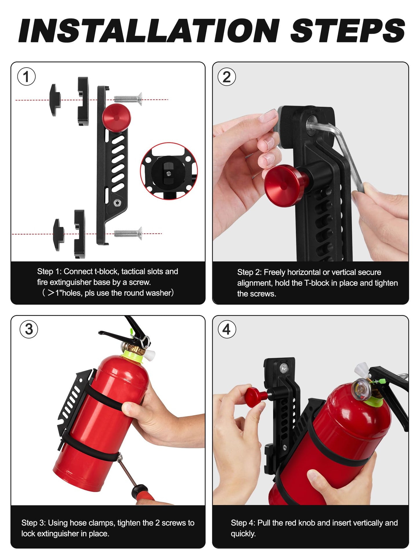NILKATSS MOLLE Fire Extinguisher Mount Kit - Quick Release Bracket for Tactical Panels, Trucks & Vehicles, Fits 1-2" Slots/Holes - Rigid MOLLE Plate Holder for Fire Extinguisher & Gear Accessories
