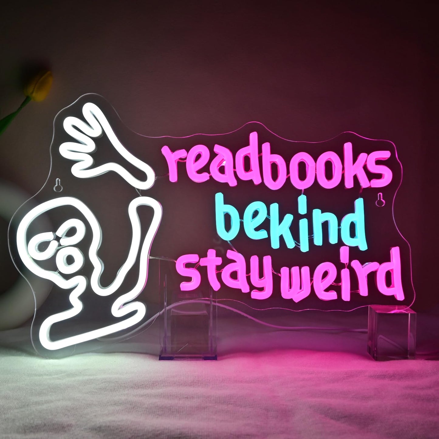 Jurong Skeleton Read Books Be Kind Stay Weird Neon Signs For Wall Decor  Dimmable Led Neon Light Usb Powered Light Up Signs For Halloween Decorations  Party  Gift  Office  Bedroom  Book Lover