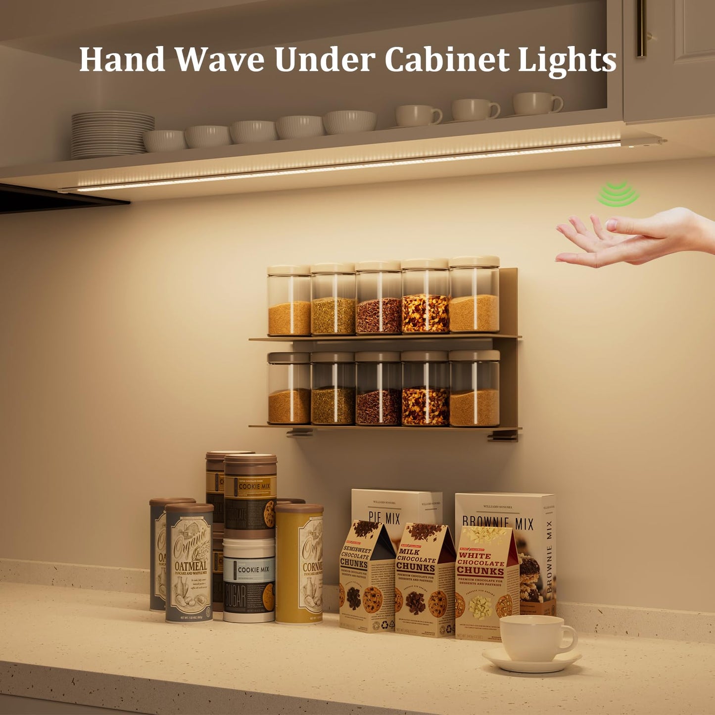 Under Cabinet Light With Hand Wave 40 Inch 1090Lm 2-Pack Under Cabinet Lighting Plug In 3 Colors Undercabinet Lights For Kitchen Stick On Led Under Counter Lights For Cabinet Desk Shelf