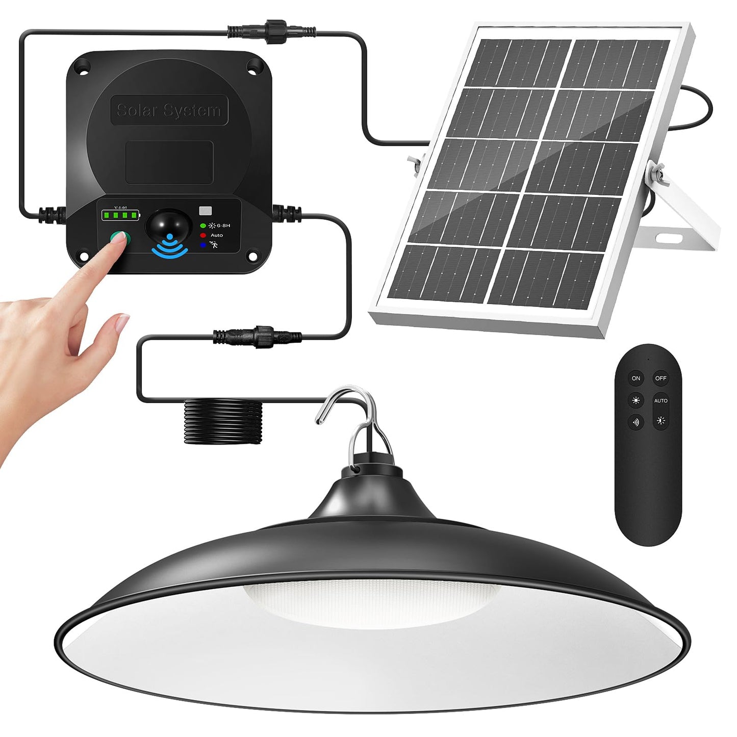 APILAB Solar Shed Light, 2000LM Motion Sensor, 4 Lighting Modes, Indoor/Outdoor, 1 Pack, Black, Model DP046AB