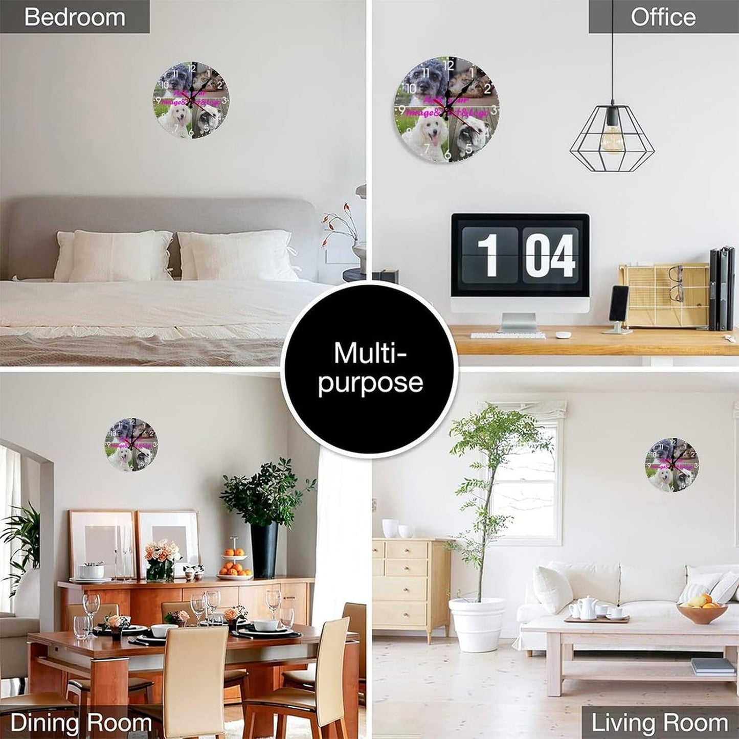 Custom Wall Clock,Personalized Wood Clock add Your Photo/Text,Customizable Silent Round Decoration for Kitchen Bathroom 13.4inch style4