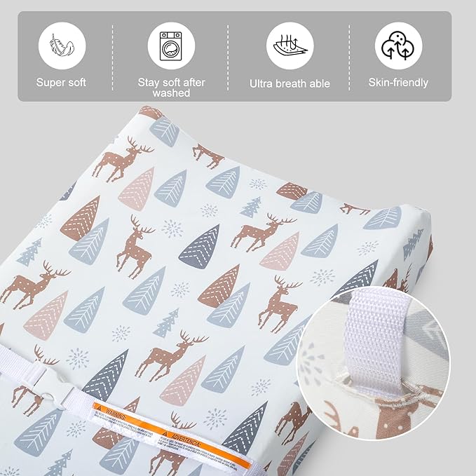 Changing Table Pad Cover Elastic Changing Pad Cover Premium Baby Changing Pad Cover 2 Pack for Boys Girls Soft and Comfy (Deer Park)