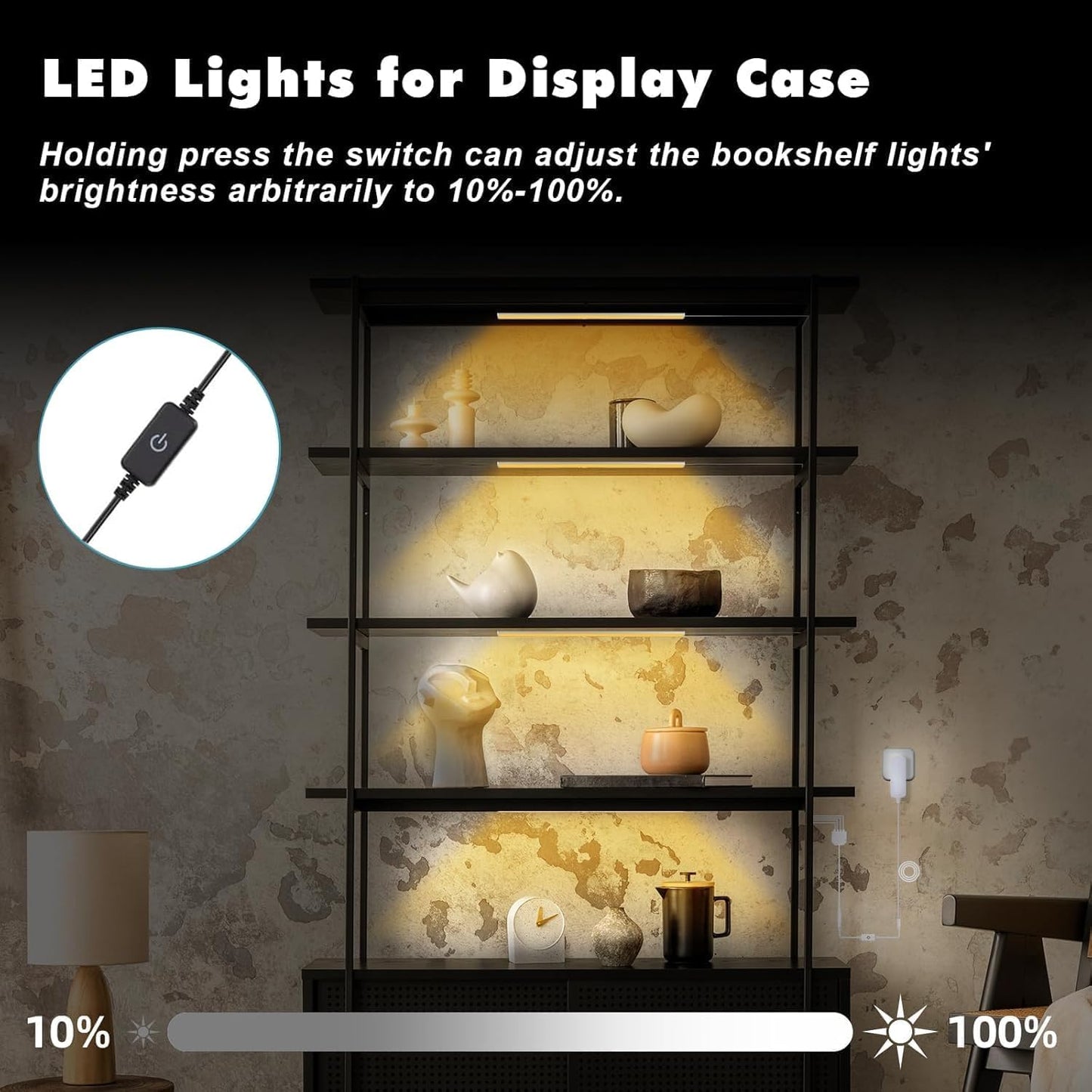 Jusjubr Led Shelf Lights  4X12 Inch Warm White 3000K Dimmable Shelf Lighting With Memory Function  Ultra-Thin Black Display Case Lights  Display Cabinet Lights