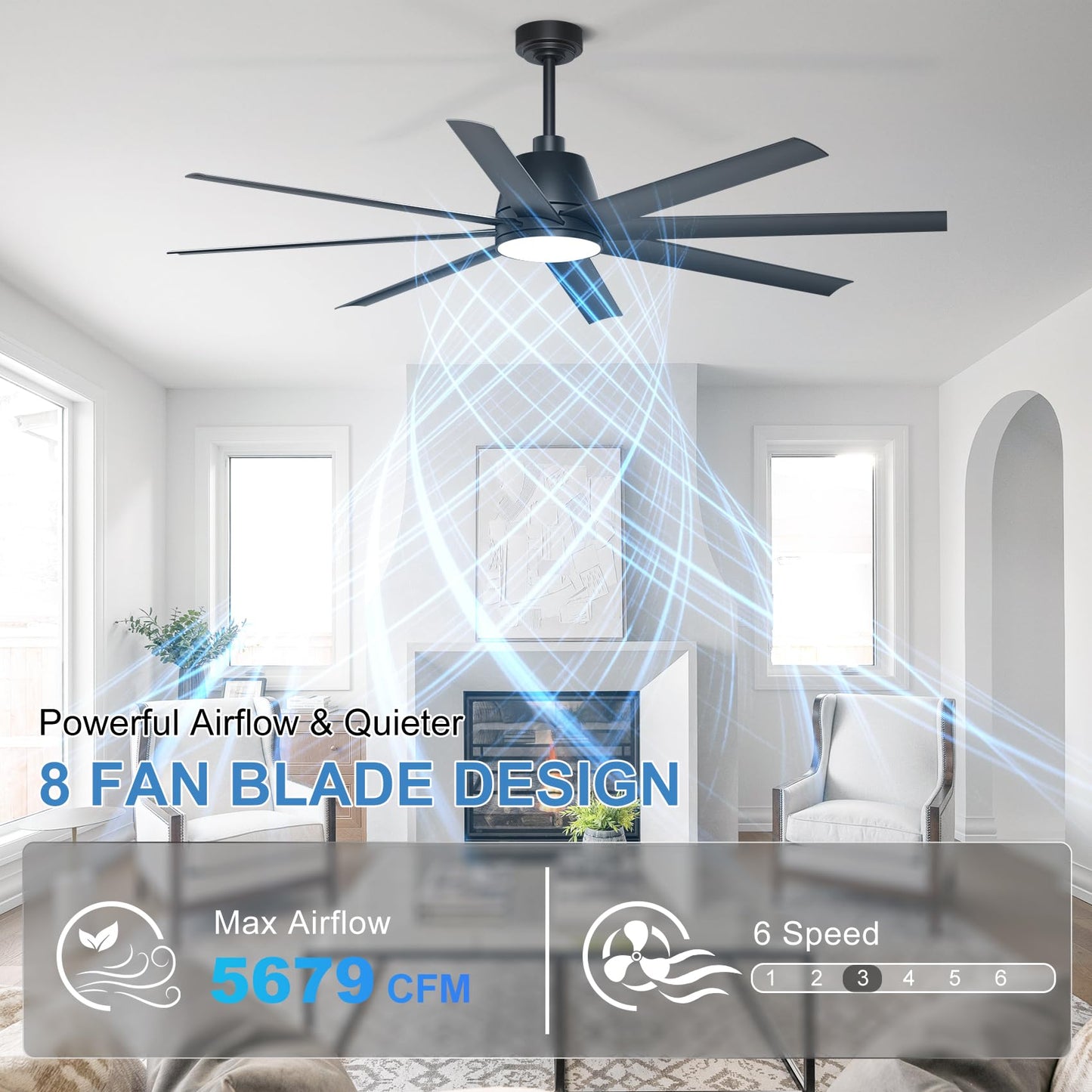 Phylluz Ceiling Fan With Lights, 65 Outdoor Ceiling Fan With Remote & App Control, Dimmable, Black Modern Ceiling Fans For Pat