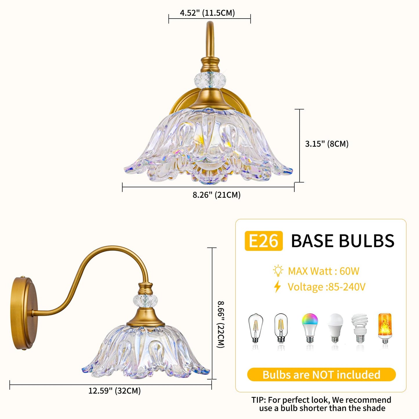Sunkryster 1 Piece Vintage Wall Sconce With Floral Rainbow Glass Shade  Matte Brass Finish Wall Mount Lighting For Bathroom Vintage Bathroom Vanity Light Fixtures