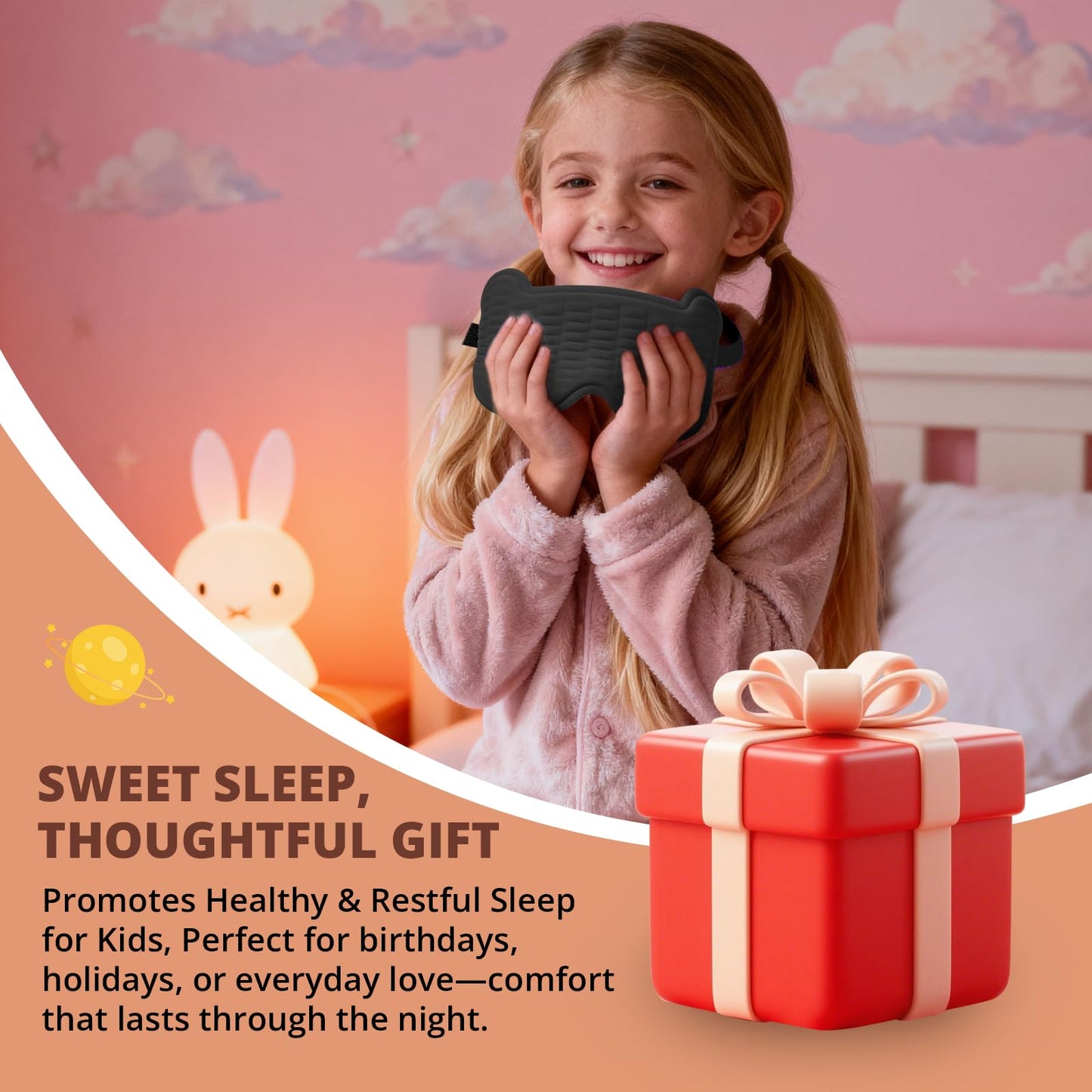 Kids Sleep Mask, 3D Sleeping Eye Mask for Kids with Adjustable Elastic Strap, Bear Shape Eye Cover with Memory Foam, Soft & Light-Blocking, Gift for Boys Girls Teens Age 5–15 (Black)