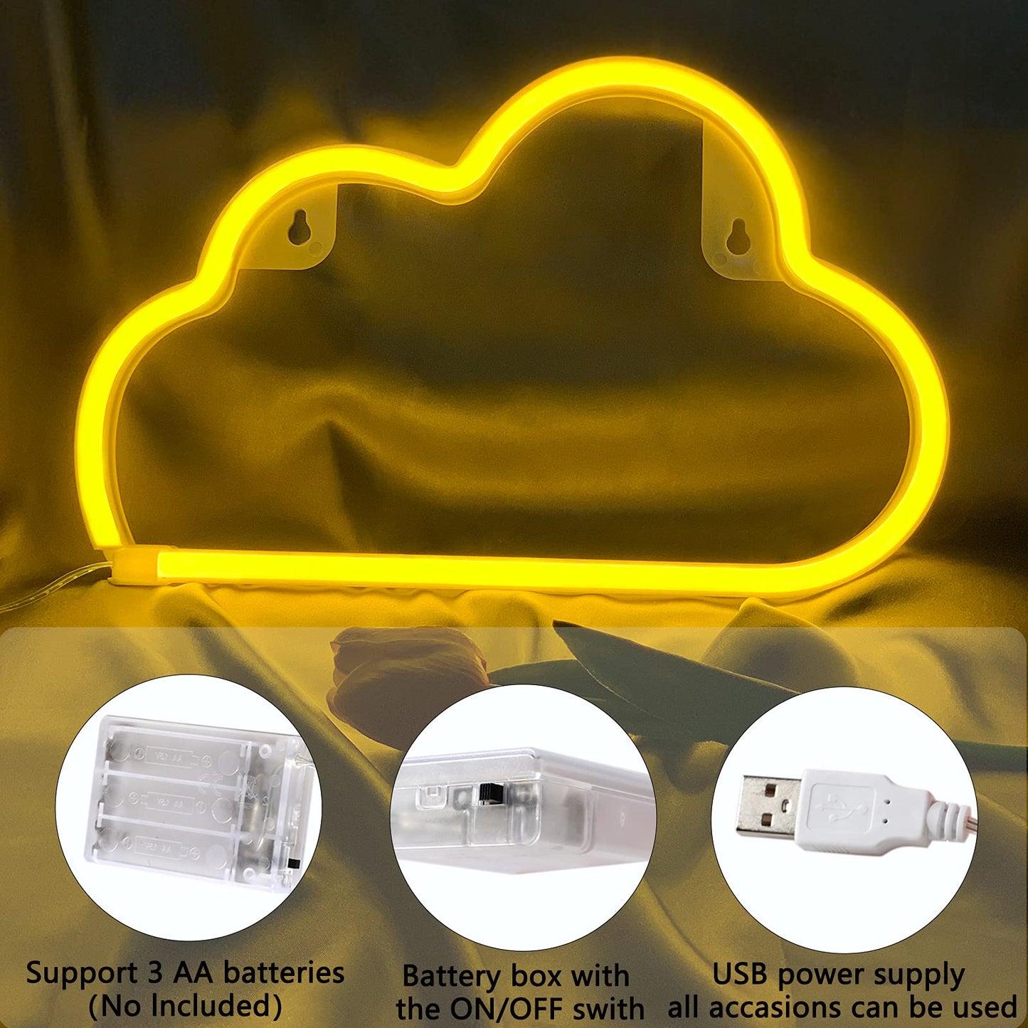 Bernicekelly Led Cloud Neon Light, Yellow, Battery/Usb Powered, Wall Decor For Bedroom, Model Yyi-50