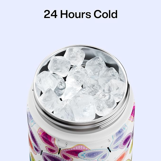 ENCOOL Insulated Water Bottle with Straw Stainless Steel Water Bottle, Leak-Proof, BPA-Free, Double Wall Vacuum Keeps Cold for 24 Hours for Sports, Travel, School (26 oz, Rainbow Butterfly)