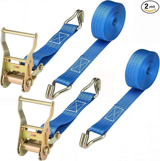 Ratchet Straps - 2 Pack 1.5 Inch Heavy Ratchet Duty Tie-Down Straps, Cargo Straps Ratcheting with Double J-Hook, 4400 LB B...