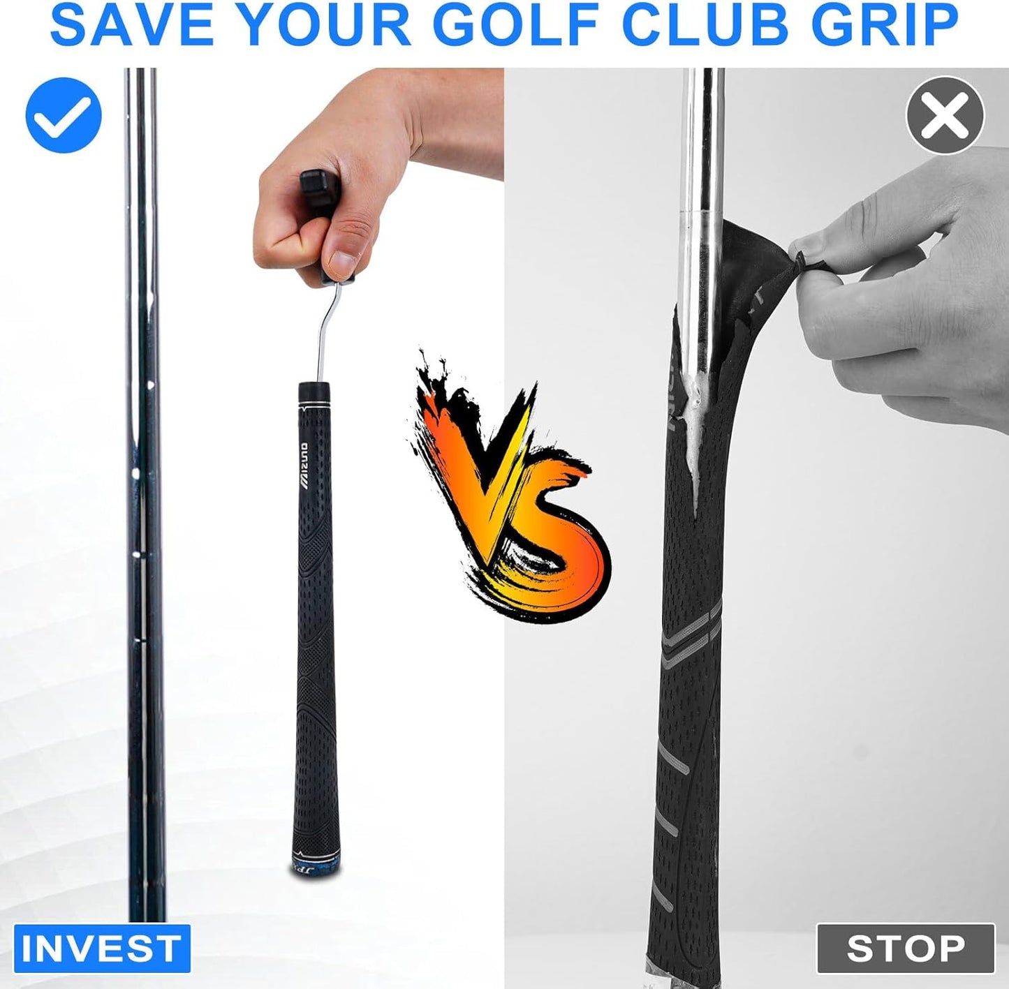 Golf Grip Removal Tool, V-Groove Golf Grip Remover Saver Gripping Tool 11" for Standard Length, Saves Old Golf Grips