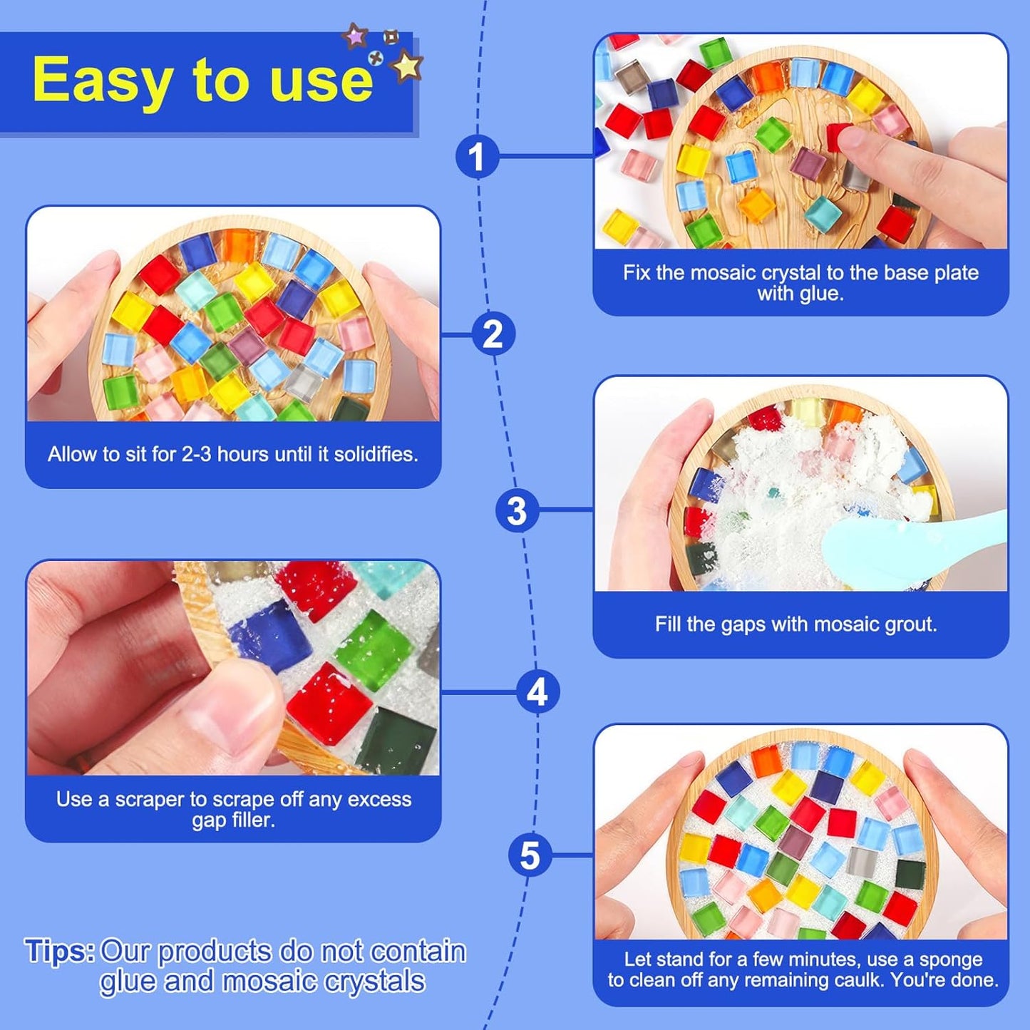 Mosaic Crystal Grout, Mosaic Crystal Sealant, Tile Grout for Crafts, Handmade Grouting, DIY Craft Projects Accessories, Direct caulking, Mosaics Tile Tools for All Tiles, Surfaces (Translucent, 7oz)