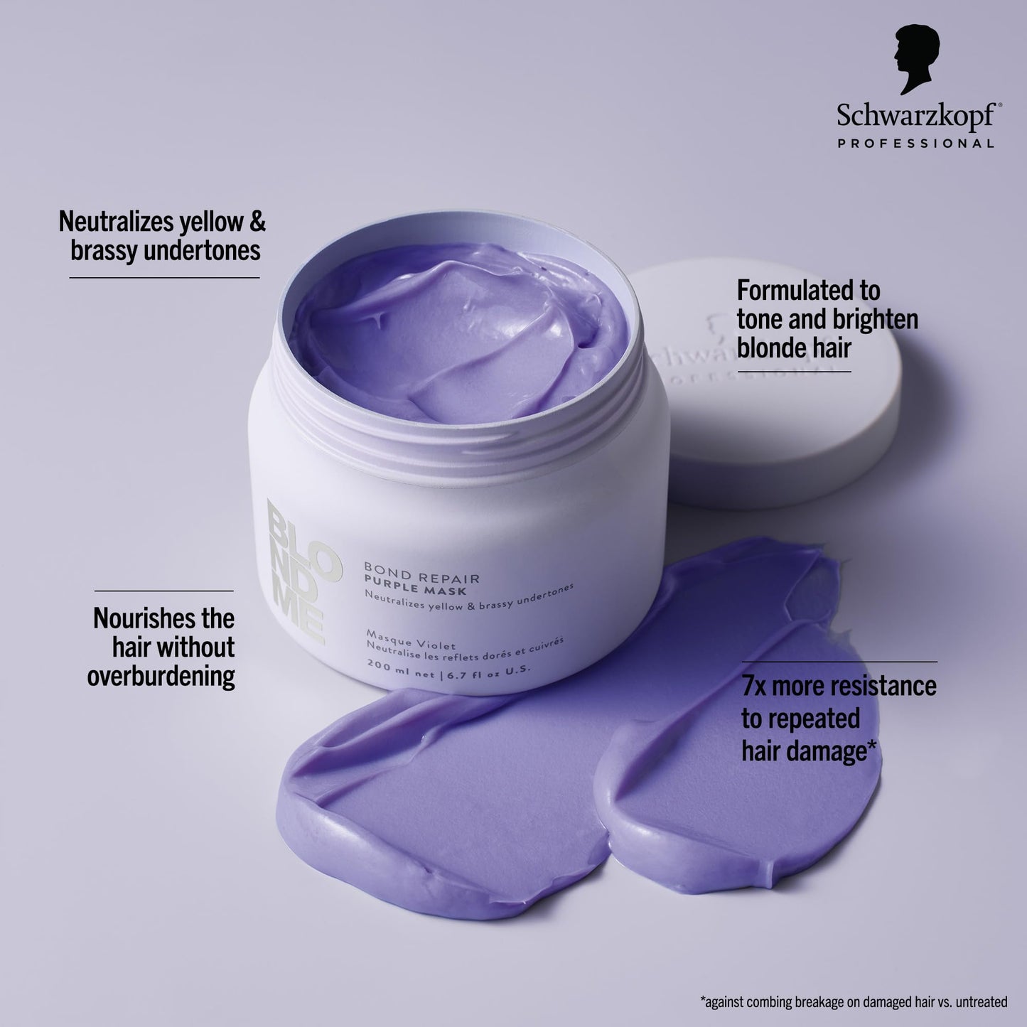 BlondMe Bond Repair Purple Mask for Blonde Hair | Neutralizes Yellow & Brassy Tones | Maintain, Refresh, & Enrich | For Moisturi