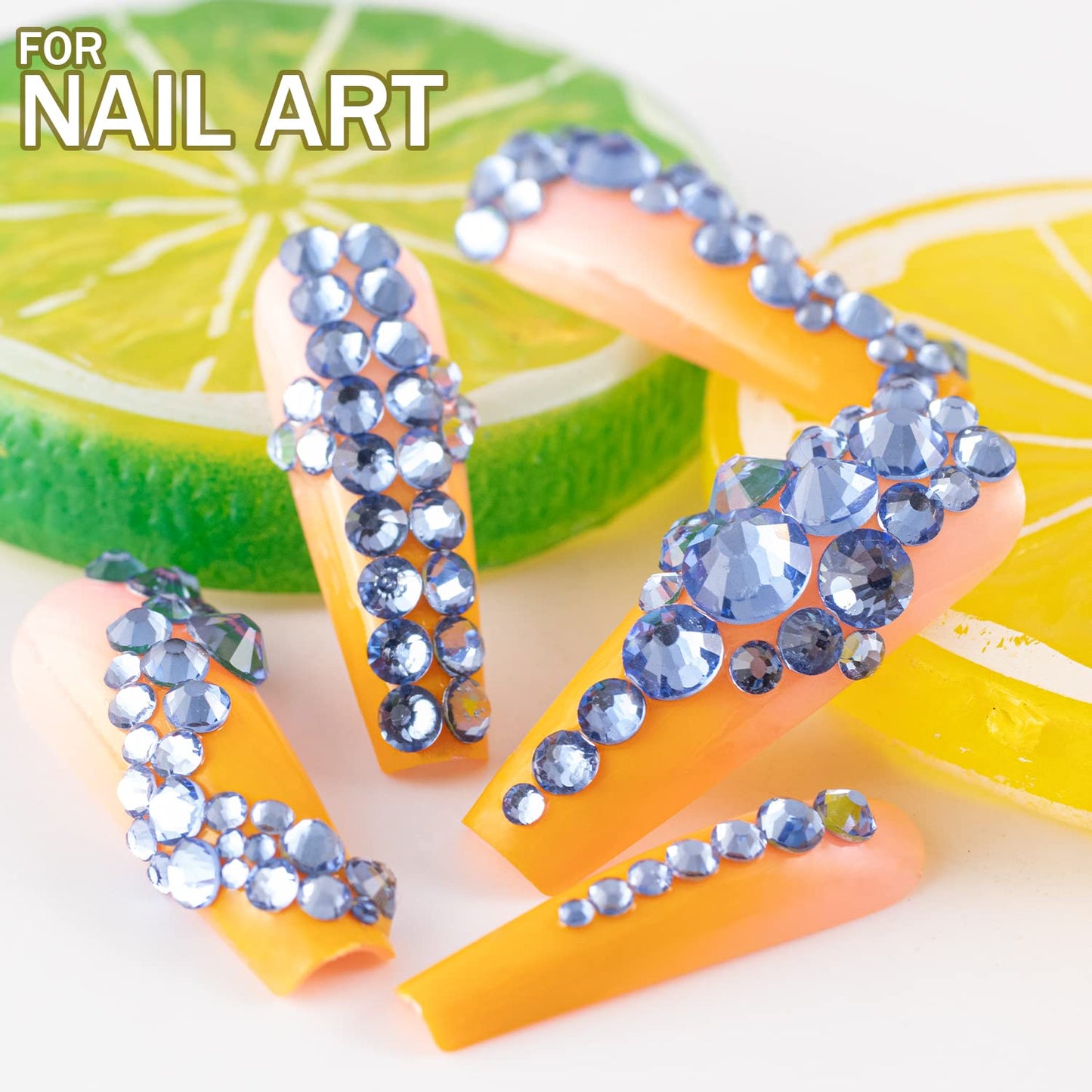 Two Packs of Flatback Rhinestones 4520 Pcs Colorful Nail Art Rhinestones Flatback Crystal Colorful+Sky Blue Rhinestone with Pick