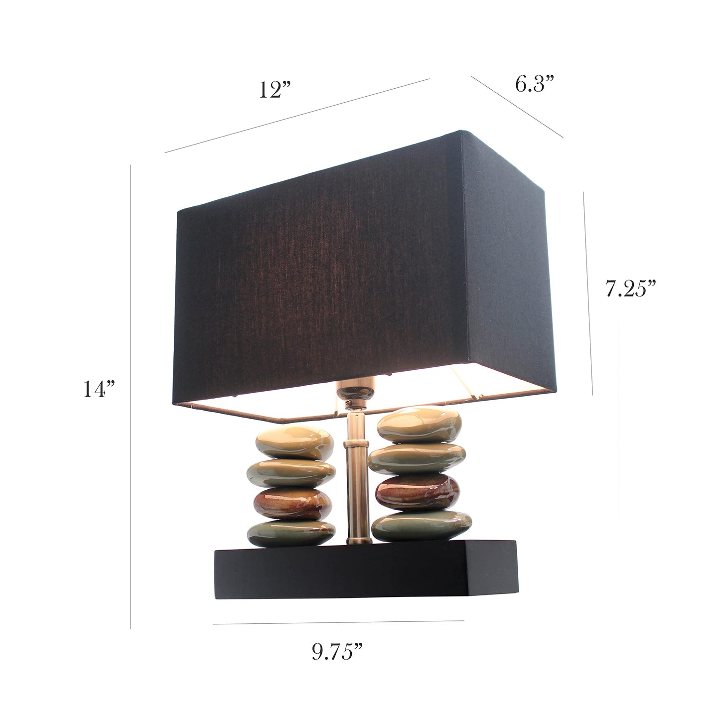 Elegant Designs Lt1036-Blk Black Ceramic Table Lamp, 11.75L X 6.50W X 14H, Dual Stacked Stone Design