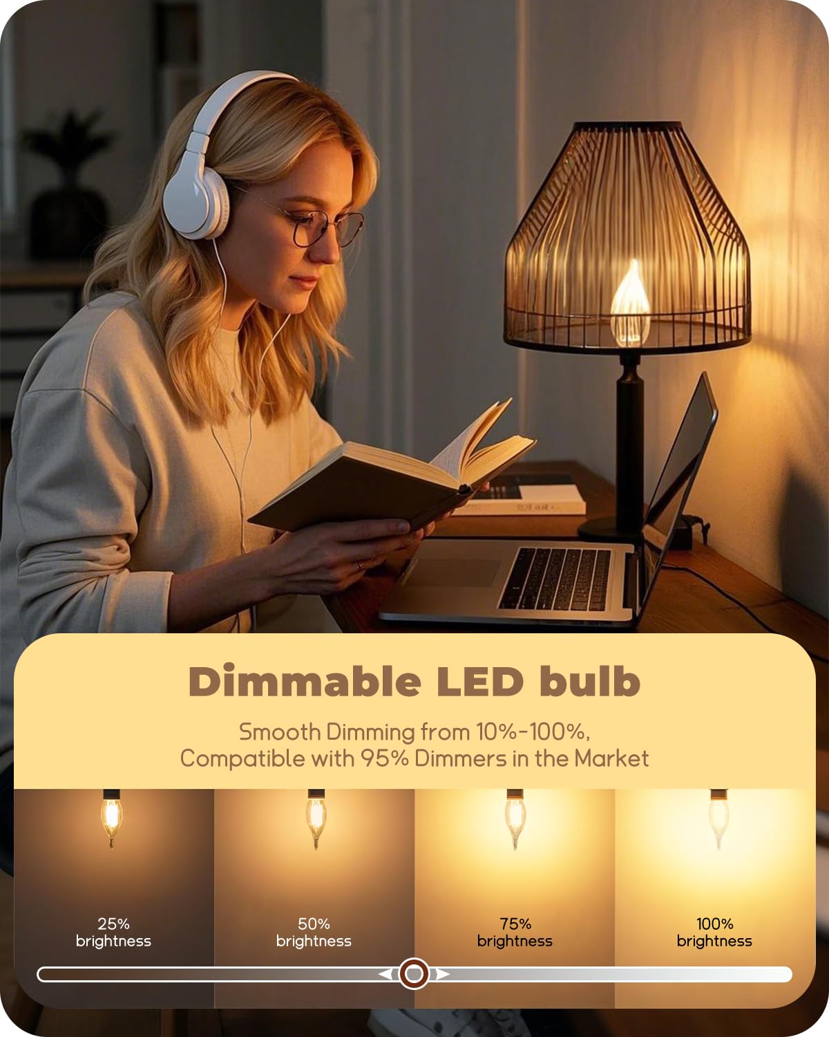 TJOY E12 LED Candelabra Bulb Dimmable, 60W Equivalent LED Chandelier Light Bulbs, 5.5W 2700K Soft Warm White 600LM CA11 Flame Tip Vintage Filament Candle Light, 12 Pack