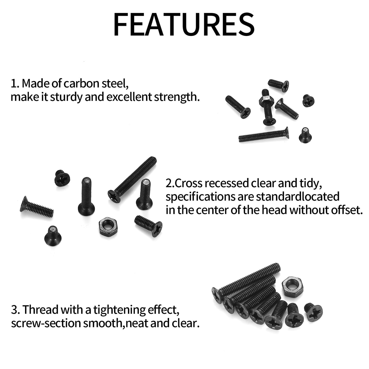 M3 Flat Head Machine Screws and Hex Nuts Kit, 380 Pcs Black Countersunk Head Phillips Screws Bolts Nuts Assortment Kit - M3 x 4mm/ 6mm/ 8mm/ 10mm/ 12mm/ 16mm/ 20mm