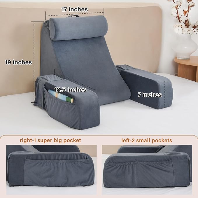 Reading Pillow,Back Pillow for Bed Sitting Up,Back Support Pillow with Arms,Chair Pillow,Bed Pillow for Sitting Up,Adult Backrest Pillow for Watching TV/Gaming/Resting in Couch&Floor-19IN,4PCS