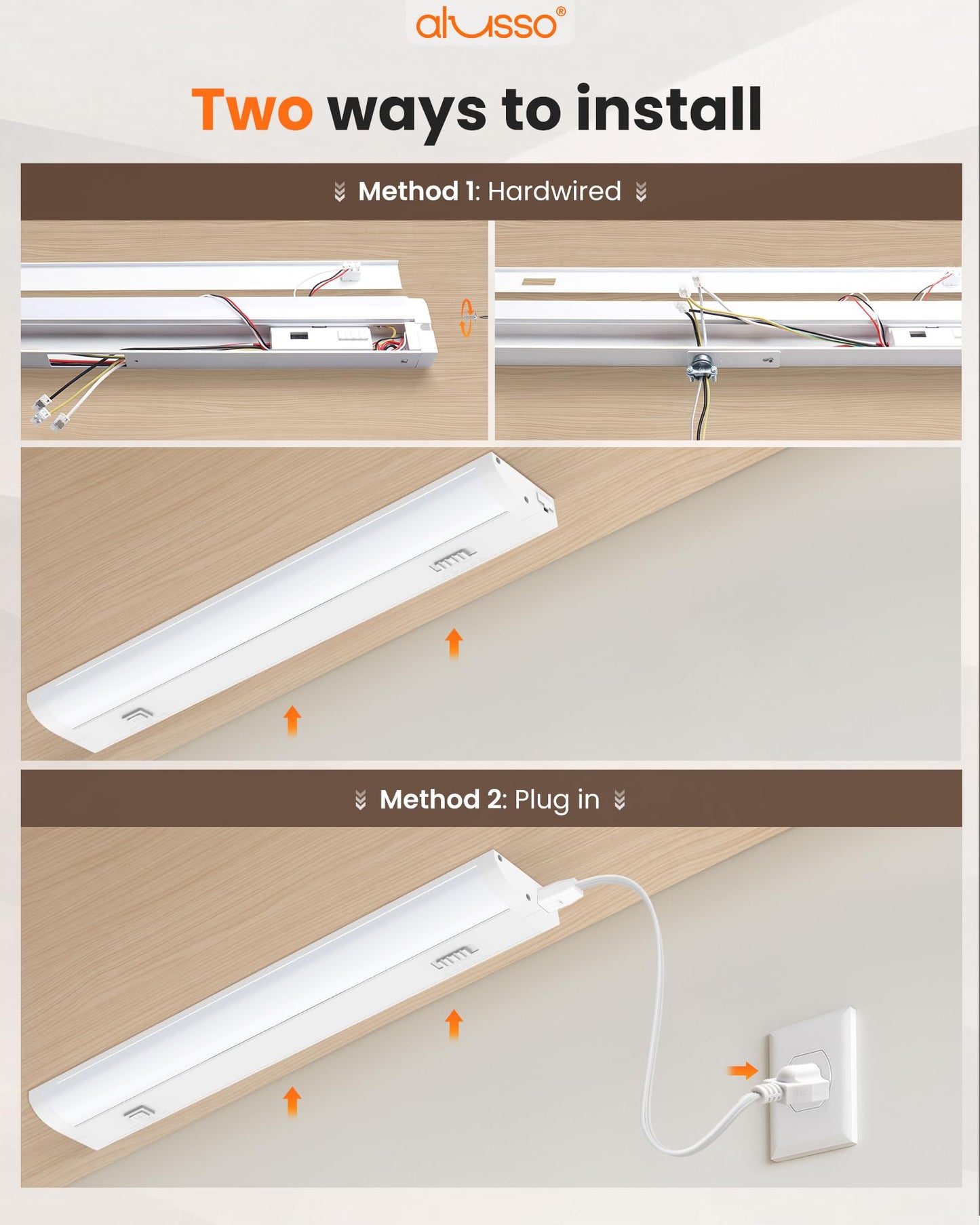 Alusso Lighting?18 Inch Led Under Cabinet Lighting Hardwired & Plug In  5Cct Color Selectable 2700K-5000K Dimmable 10W 850Lm High Brightness  Linkable Strip Under Counter Lights For Kitchen  1 Pack