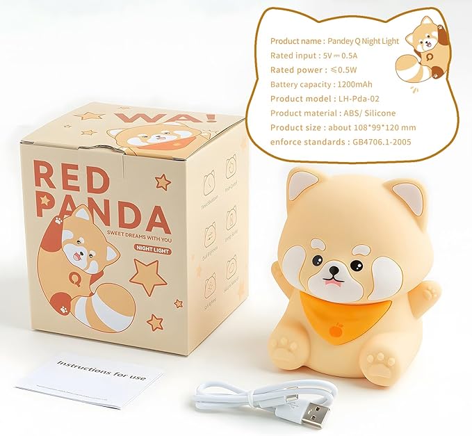 Red Panda Night Light with Squishy Soft Silicone, RGB Flashing Color, Dimmable Rechargeable Portable Touch Red Panda Gifts Decor for Girls Boys