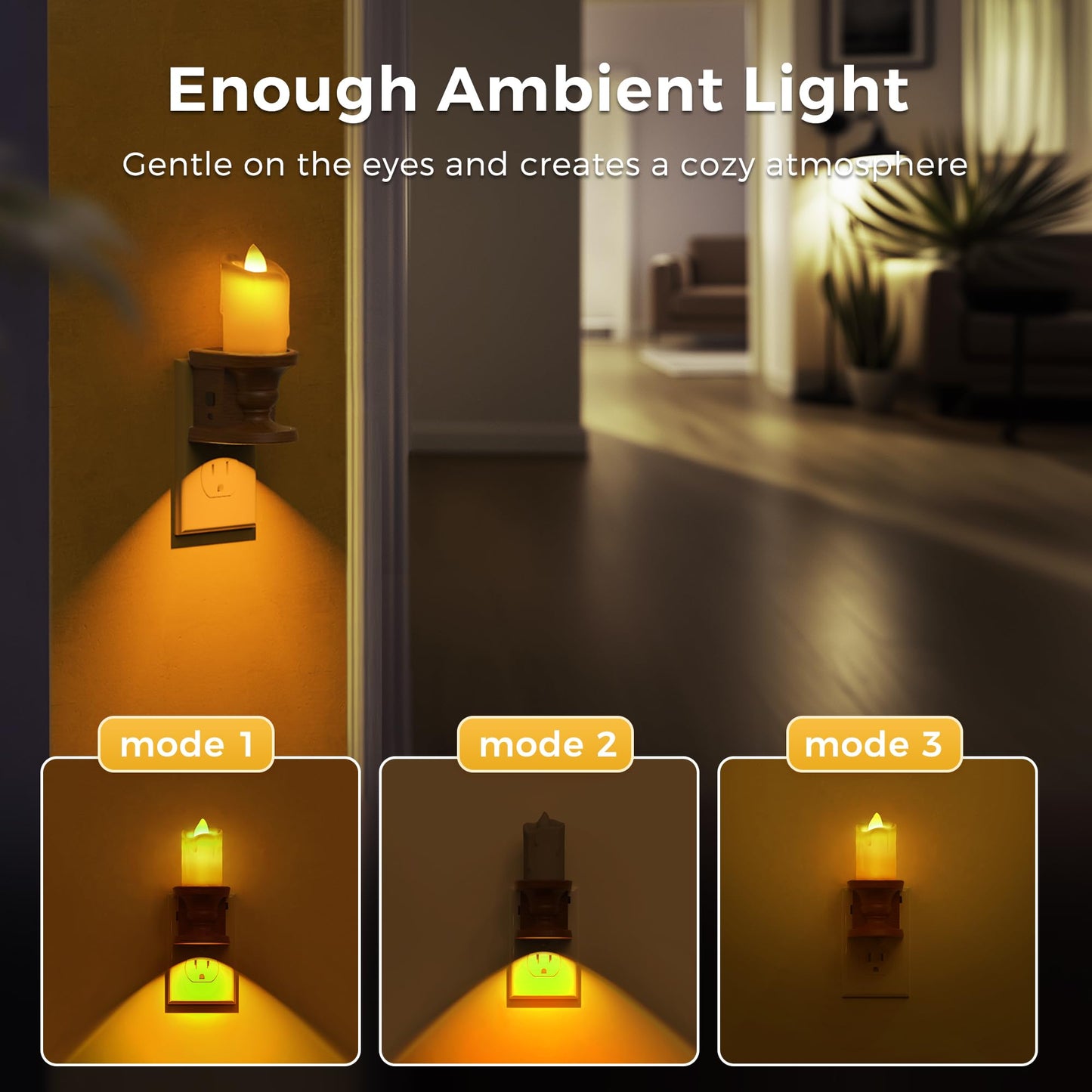 L Lohas Led Night Light [2-Pack] Flameless Candle Night Light With 3 Lighting Model  Dusk To Dawn Sensor 0-100Lm Brightness Dimmable Amber Light Vintage Nightlight For mature-themeds Hallway Bedroom