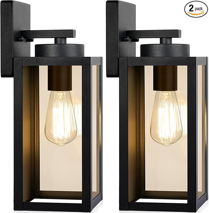 Outdoor Wall Light Fixtures, Exterior Waterproof Wall Lanterns, Porch Sconces Lighting with E26 Sockets & Glass Shades, Mo...