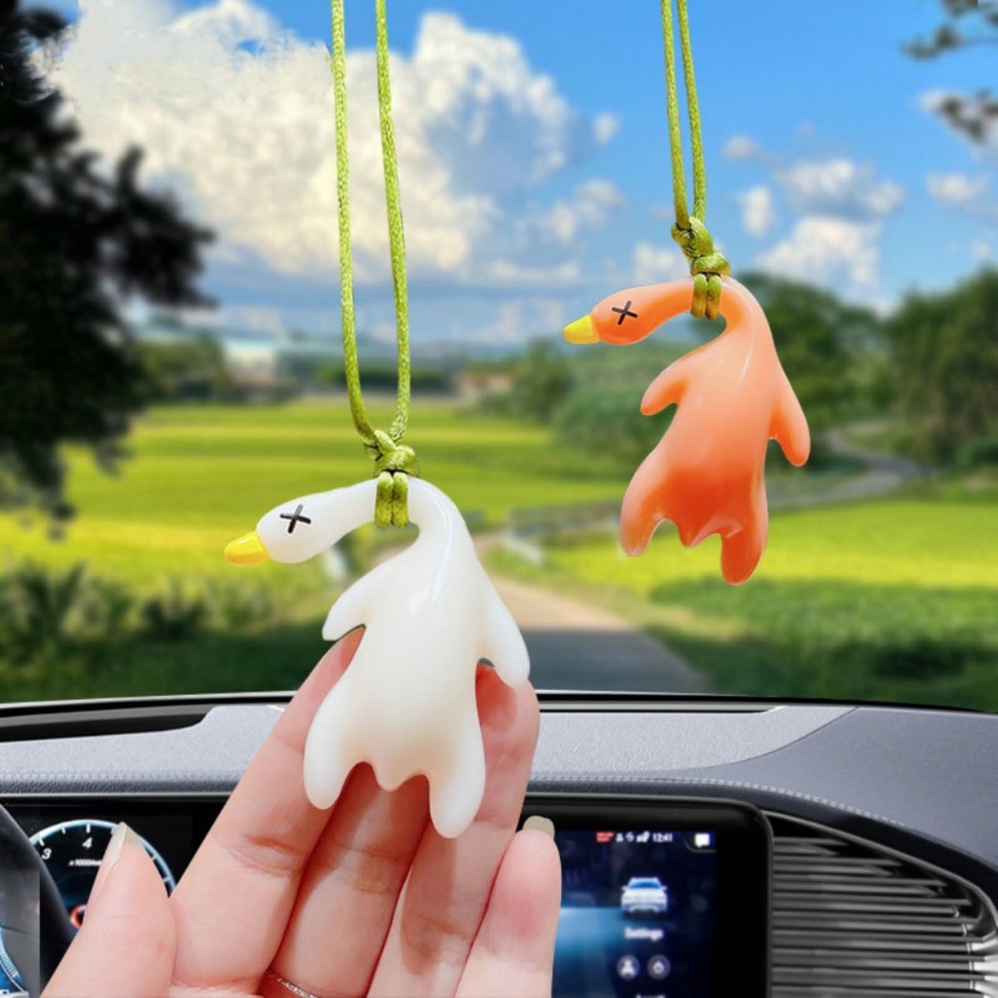 6 Pcs UV Duck Car Pendant, Violetfox Color-Changing Duck Sunscreen Tester UV Temperature Reminder, Funny Cute Roast Duck Hanging Ornament for Car Mirror Bicycles Bags and Cellphones (Resin)