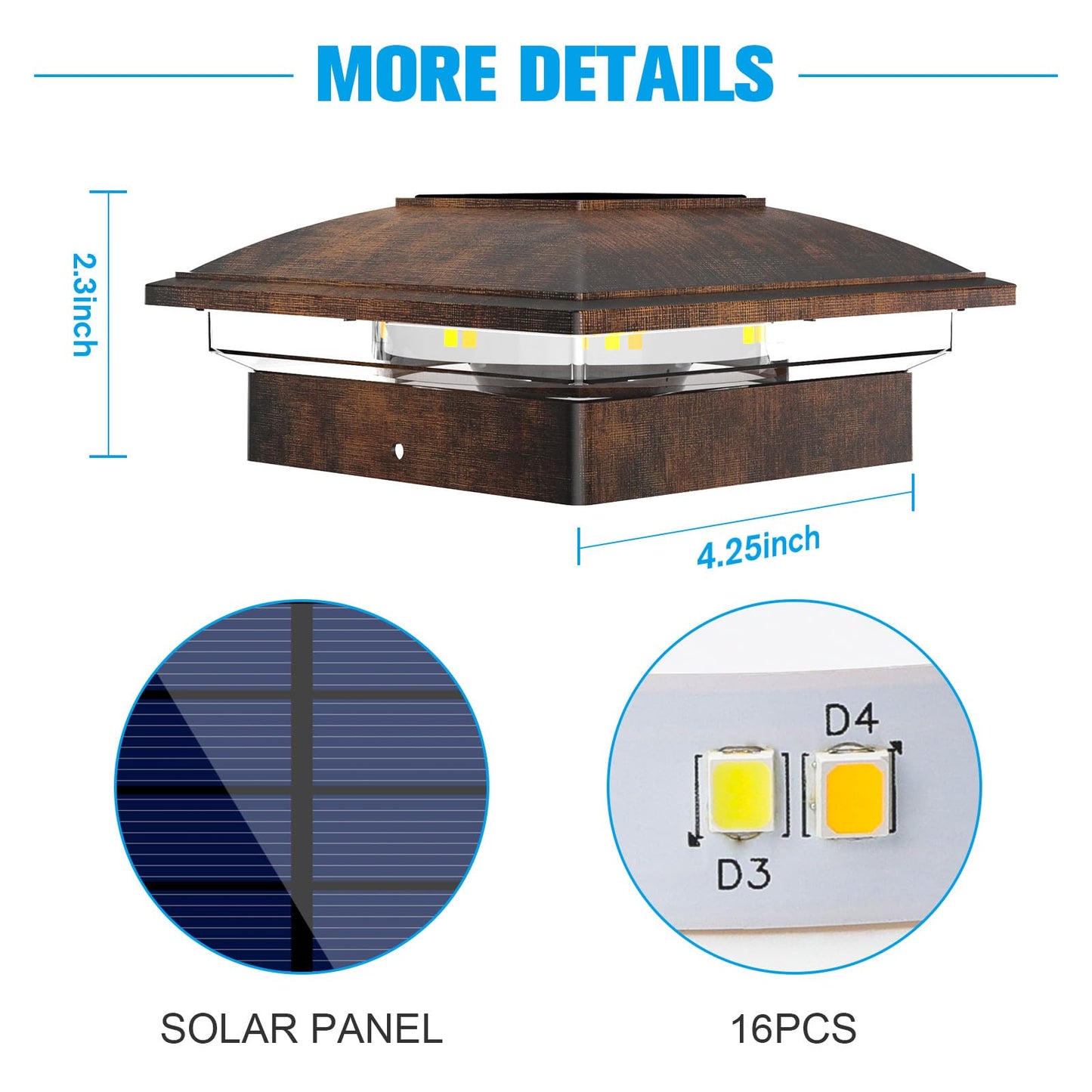 VOLISUN Solar Post Cap Light, 12 Pack, Waterproof for 4x4 Posts, Warm/Cool White, Brushed Copper, Model 21805ZM-WD-12PK