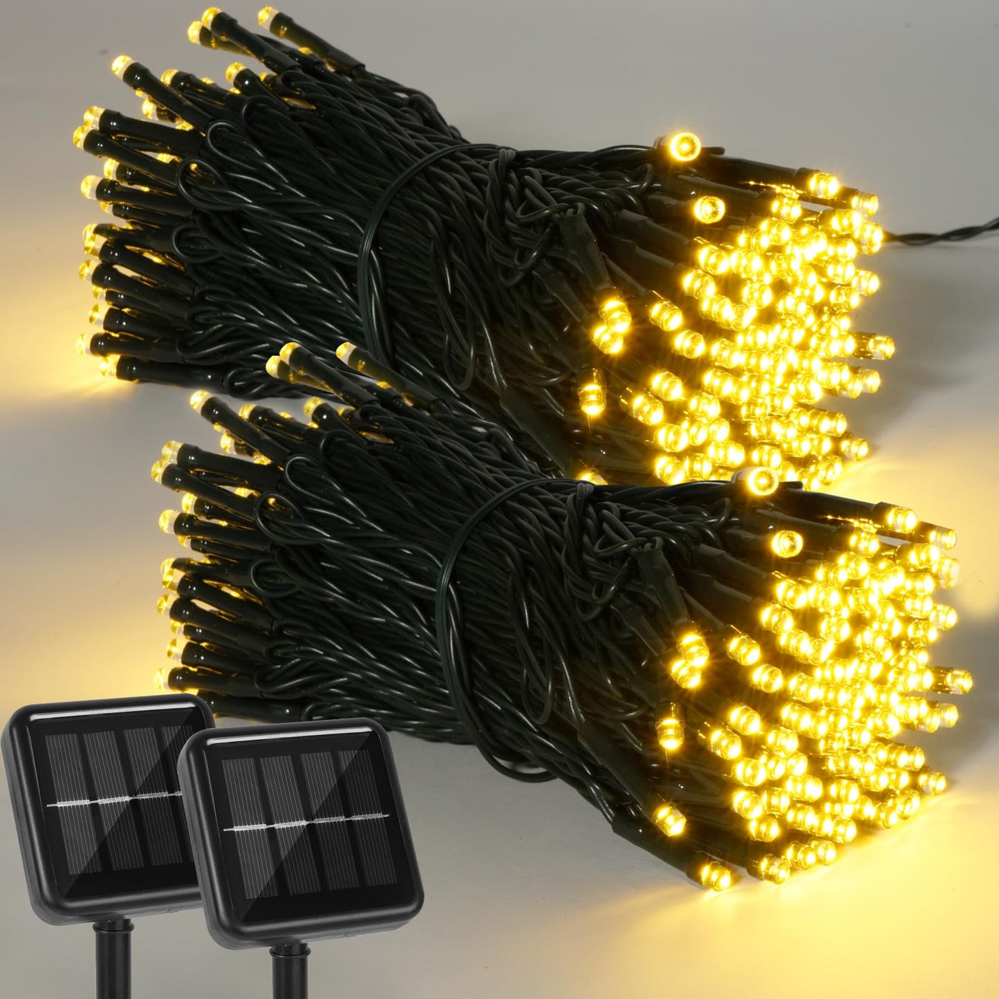 amadecohome 2 Pack Solar String Lights, 400 LED, 8 Modes, Waterproof, Warm White, 200L, Plastic