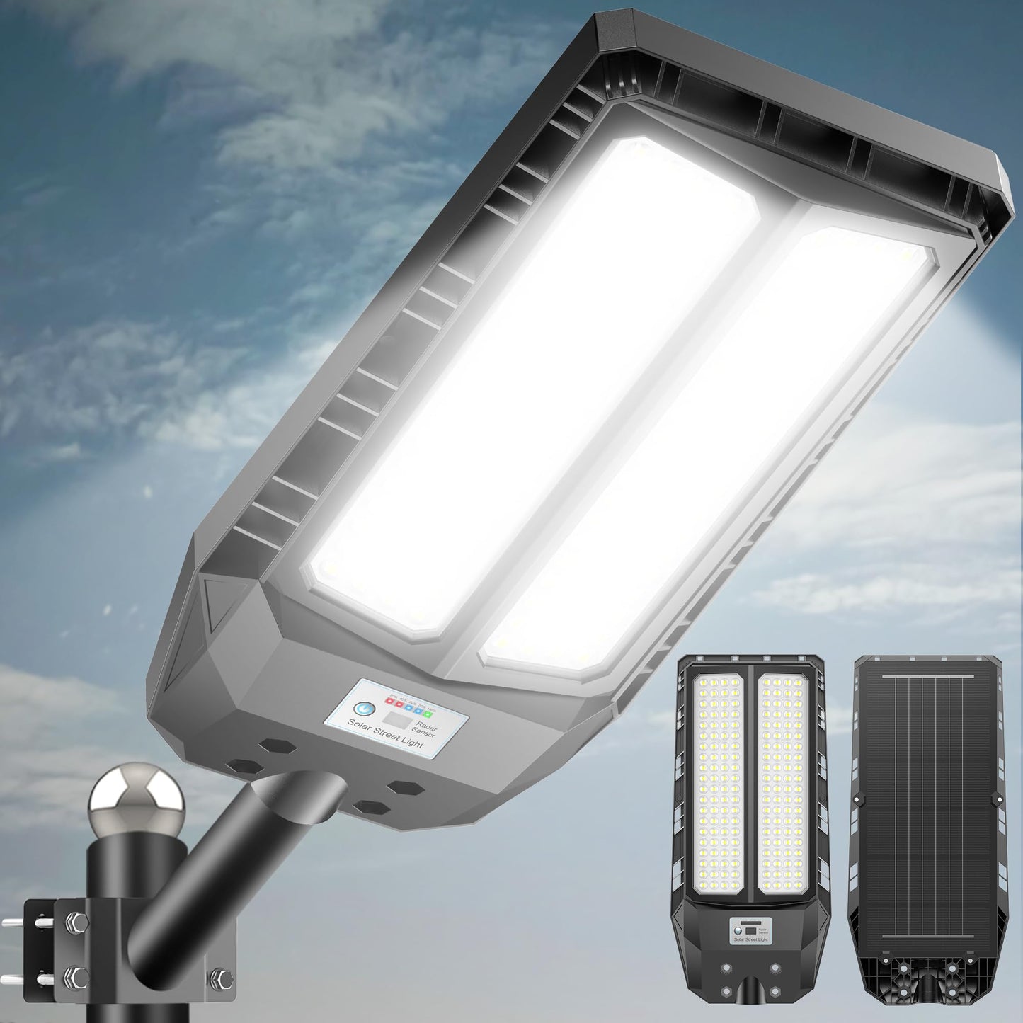 Adewalk 6000W Solar Street Light, Waterproof, Motion Sensor, Remote, Black, Model LA066W-2, 1 Pack