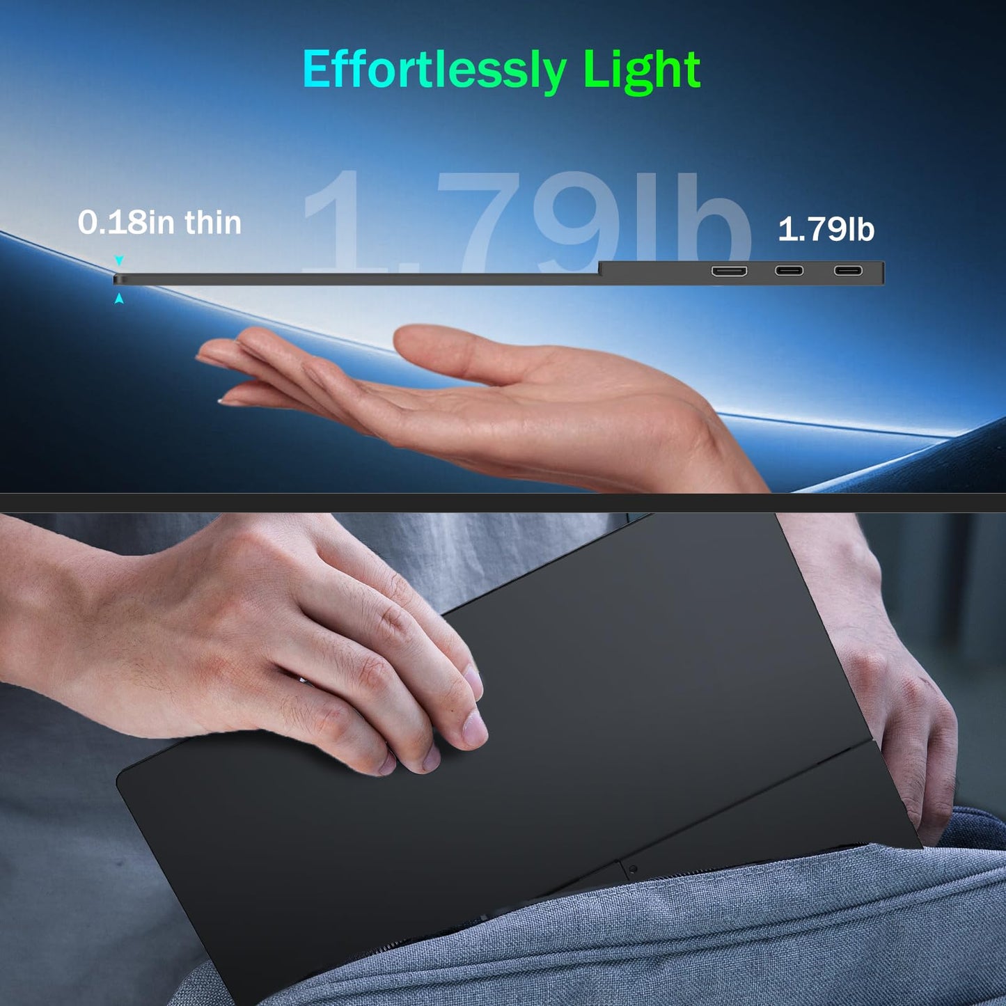 NewHail OLED Portable Monitor 16", 3K 2880x1800 120Hz 0.1ms USB-C HDMI Portable Monitor with 120% DCI-P3 Built-in Kickstand & Speakers for Laptop Windows Mac Phone Switch PS5, Black