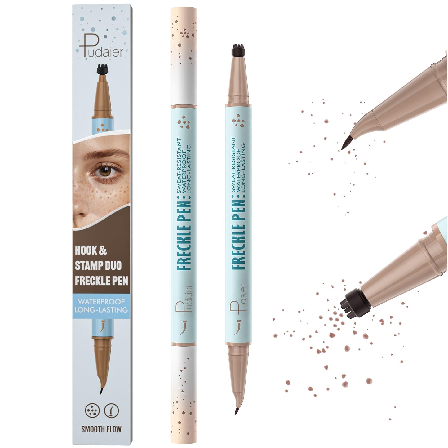 2-in-1 Dual Ended Microblading Freckle Pen & Freckle Stamp,Waterproof Freckle Stamp & Precise 15Tip for Natural Lifelike Freckle