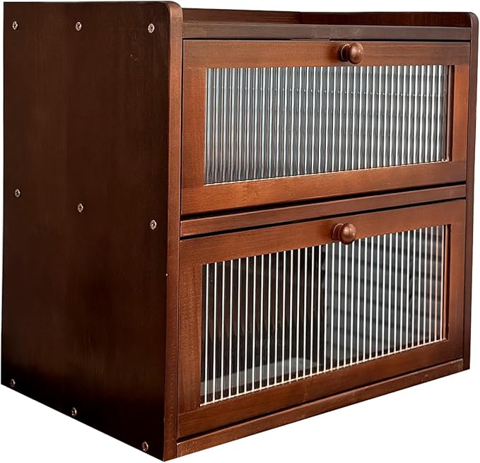 Double Layer Large Bread Box for Kitchen Counter, Wooden Bread Storage Container with Acrylic Window (brown)