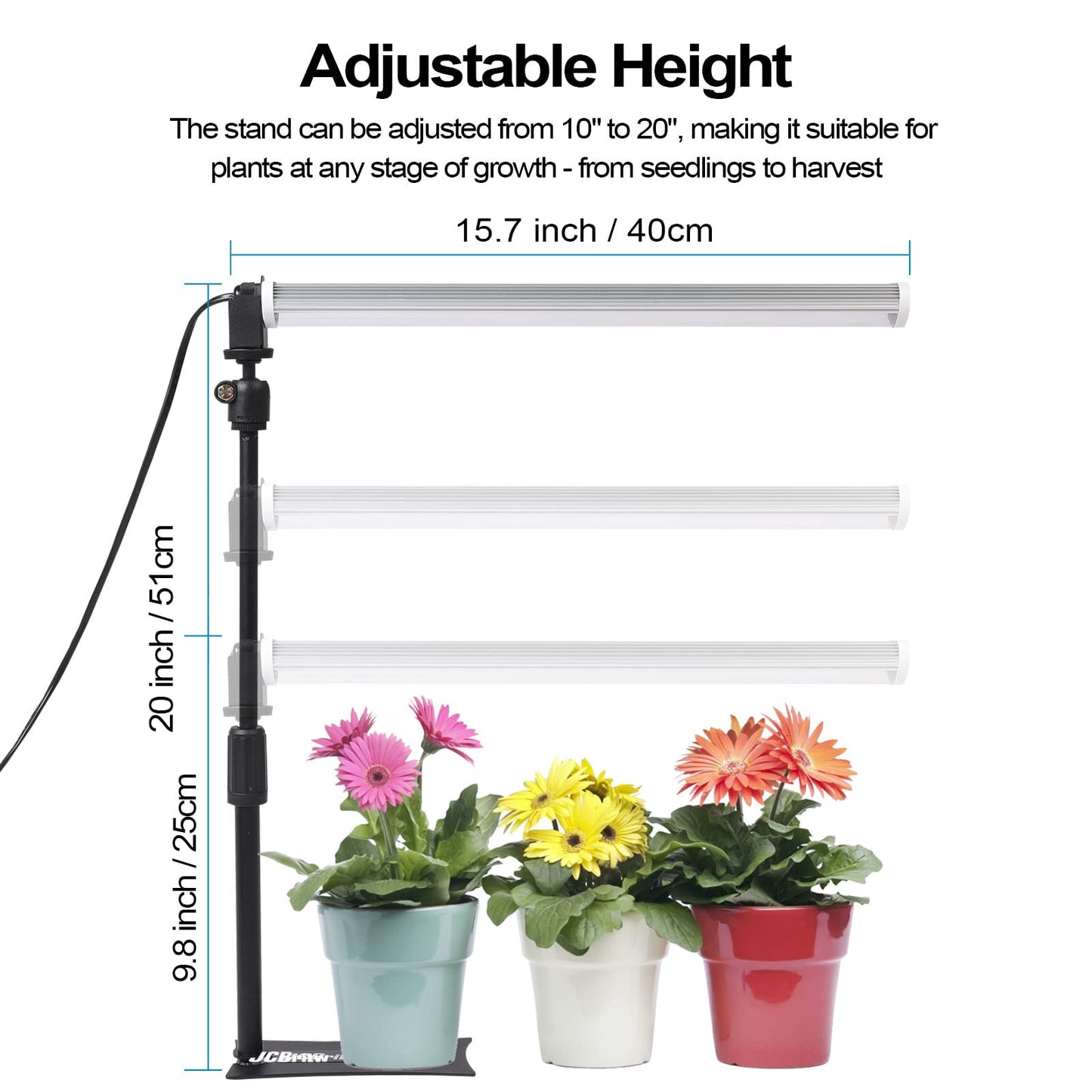 JCBritw LED Grow Light, Adjustable T12 Plant Lamp, 6500K Full Spectrum, Indoor Use, Model ASP45CMSTAND, White