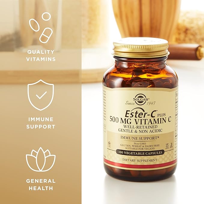 SOLGAR Ester-C Plus 500 mg Vitamin C (Ascorbate Complex) - 100 Vegetable Capsules, Pack of 2 - Antioxidant & Immune Support - Non GMO, Vegan, Gluten Free, Kosher - 200 Total Servings