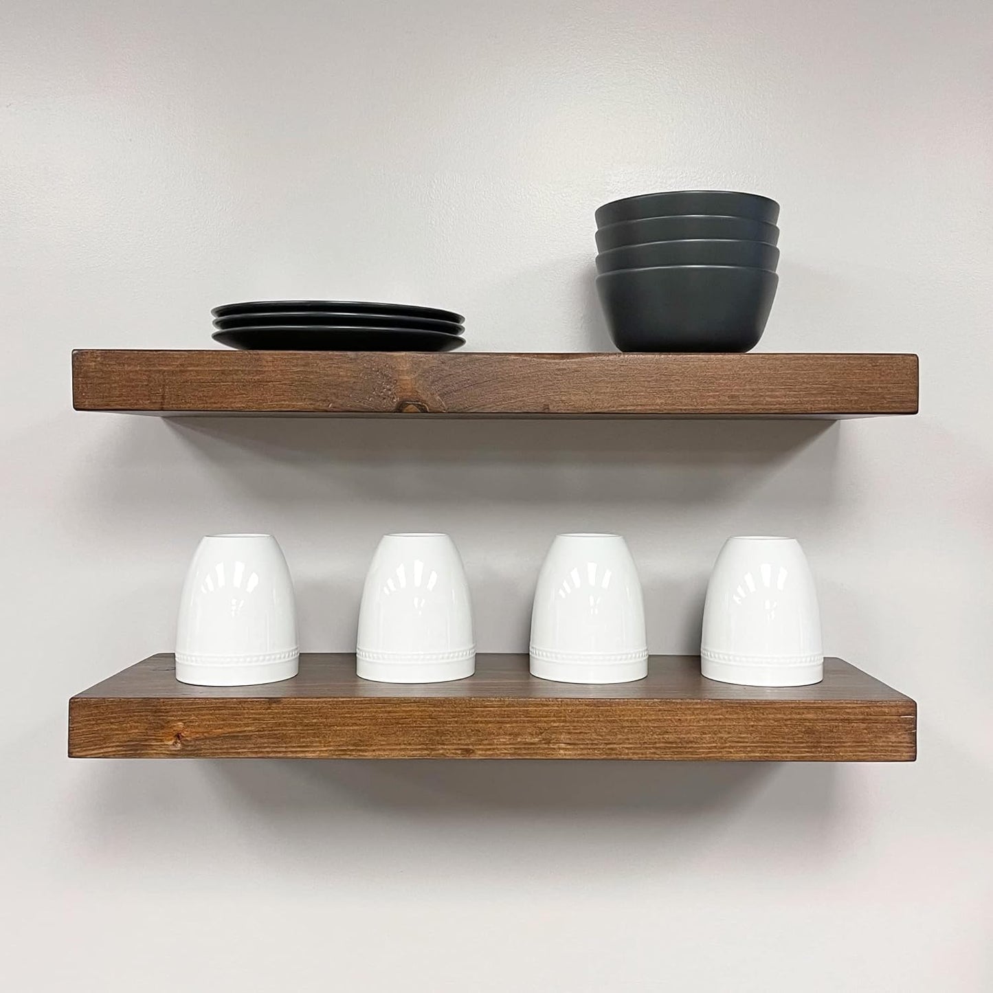 URBANDI, Rustic Floating Shelves, Set of 2, Hidden Bracket, Solid Wood, Heavy Duty, Wall Mounted Shelves, (Provincial, 24Wx12D)