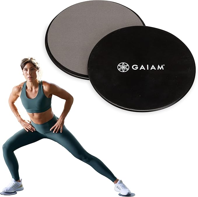 Gaiam Core Sliding Discs - Dual Sided Workout Sliders for Carpet & Hardwood Floor - Home Ab Pads Exercise Equipment Fitnes...