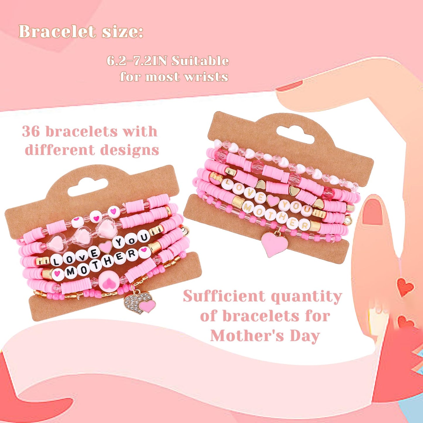 Cooluckday 36Pcs Mother's Day Bracelets Bulk - Gifts for Women, Friendship Bracelets, Jewelry