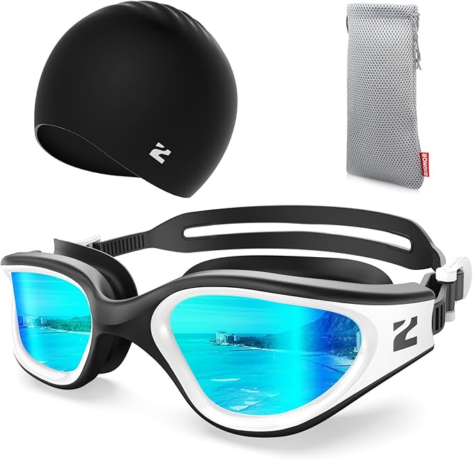 ZIONOR G1 Lite Swim Goggles with Swim Cap Comfortable Anti-fog Swimming Goggles Cap Set for Adult Men Women