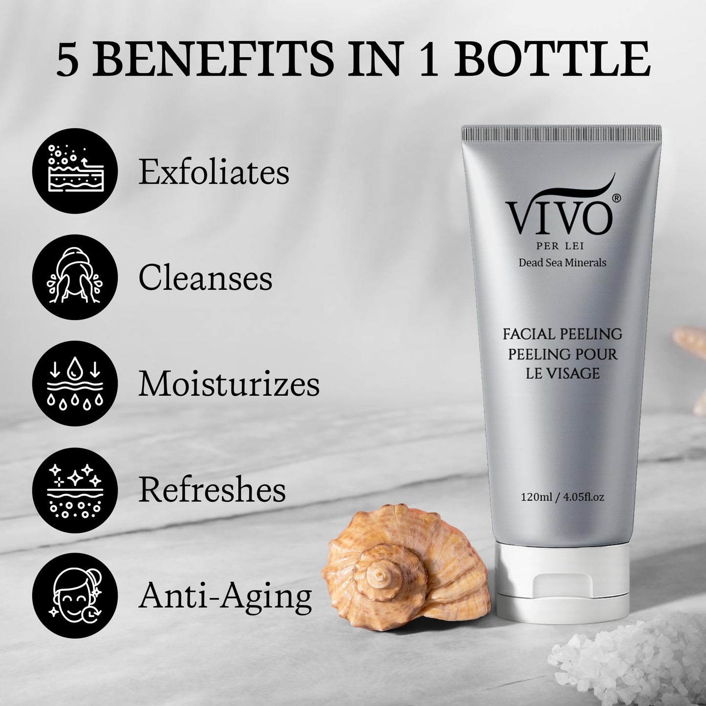 Vivo Per Lei Facial Peeling Gel - Face Peel with Dead Sea Minerals - Gentle Exfoliating Gel for Face - 4.05 Fl Oz - Pack of 4