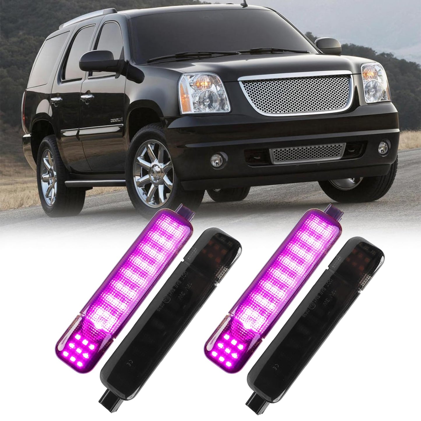 Afeisol Led Side Door Panel Lights Courtesy Light Fit For Chevy Sierra Gmc C/K  Yukon Silverado 1500 2500 3500 Avalanche  Suburban  Hum-Mer H2 Car Interior Panel Lighting (Purple-smoky aroma Lens)
