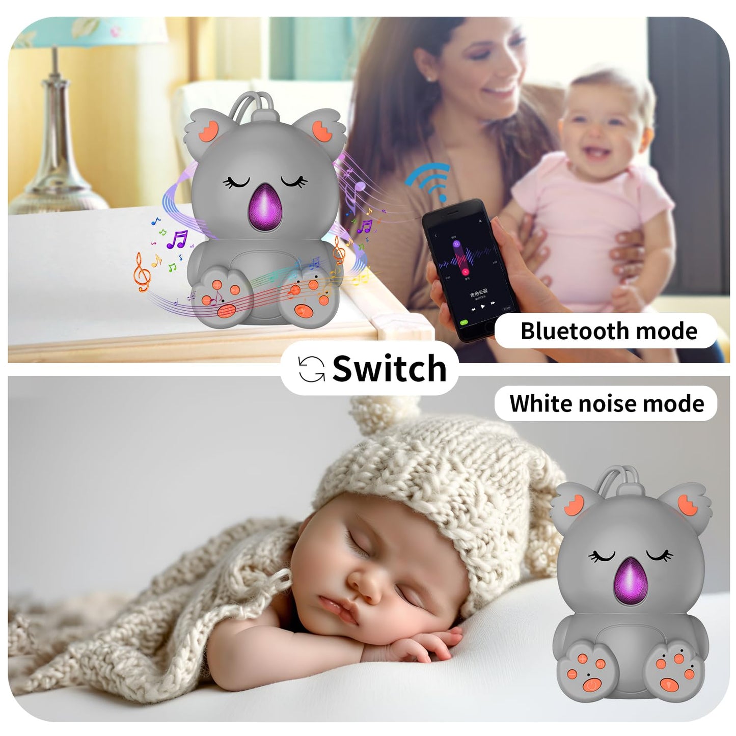 Baby Sleep Sound Machine & Bluetooth Speaker | Portable White Noise Sound Machine with 3 Timers for Nursery, Travel | Non-Looping Soothing Sounds Sleeping Music for Infants, Toddlers & Kids