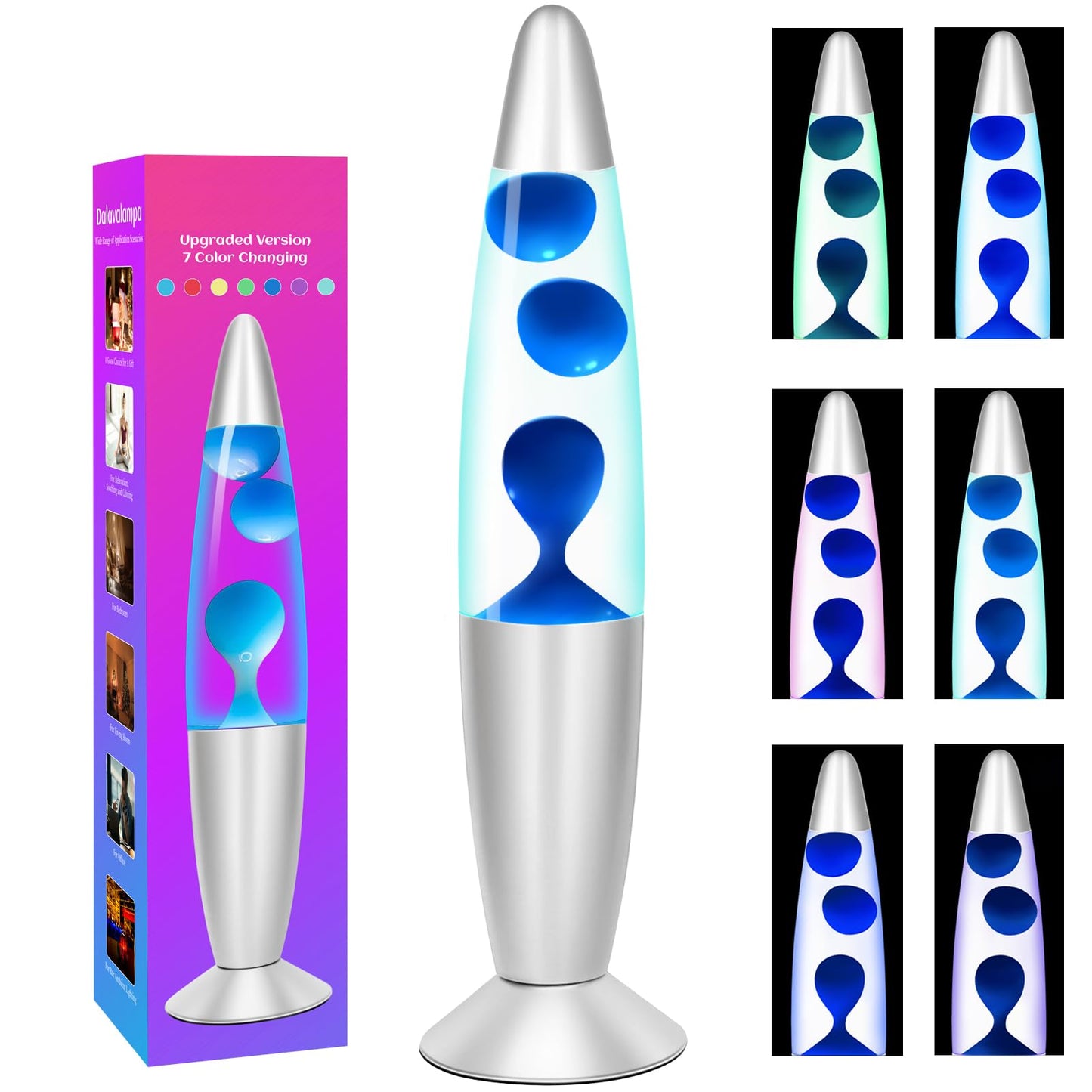 Dalavalampa Color Changing Liquid Motion Lamp, 13in LED, Blue, Small, Model 6122D-01, Night Light for Home D?or