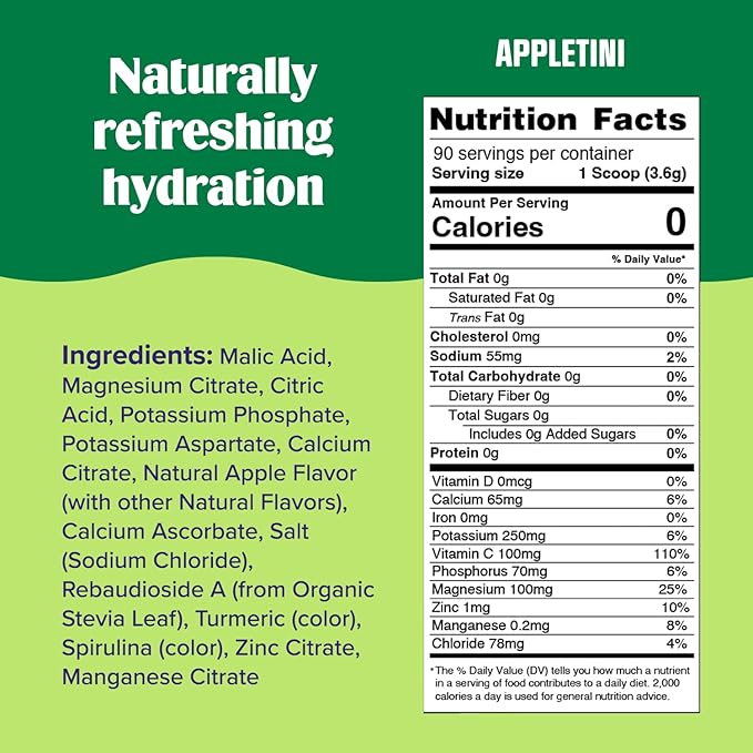 Ultima Replenisher Mocktini Electrolyte Powder Drink Mix – Sugar Free – Appletini, 90 Servings – Hydration Powder with 6 Key Electrolytes and Trace Minerals – Keto Friendly, Non-GMO