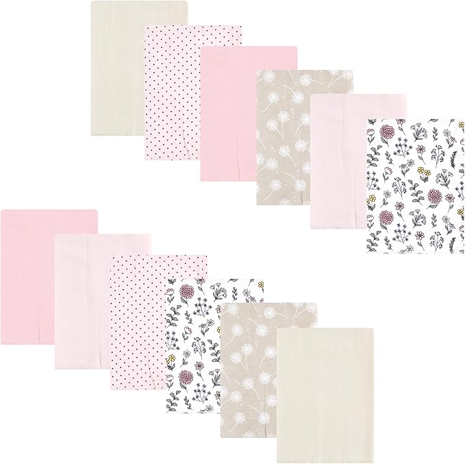 Luvable Friends Hudson Baby Flannel Burp Cloths 12pk, Pink Dandelion