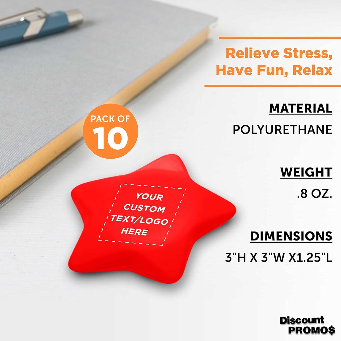 DISCOUNT PROMOS Custom Star Squeeze Balls Set of 10, Pesonalized Bulk Pack - Perfect for Promotional Giveaways - Red