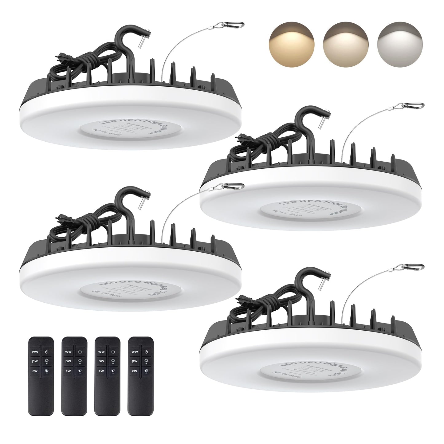 DEMILARE LED Shop Lights High Bay 150W 18000LM IP65 Waterproof 3 CCT Adjustable Dimmable 4 Pack Black Model 1504s