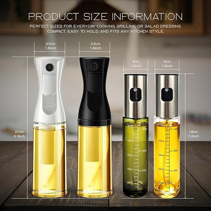 BOKKY Olive Oil Sprayer for Cooking 2 in 1, 220ml Glass Olive Oil Spray Bottle with Continuous Fine Mist, Food Grade Oil Sprayer for Air Fryer, Salad, BBQ, Baking, Frying (Black 2 Pack)